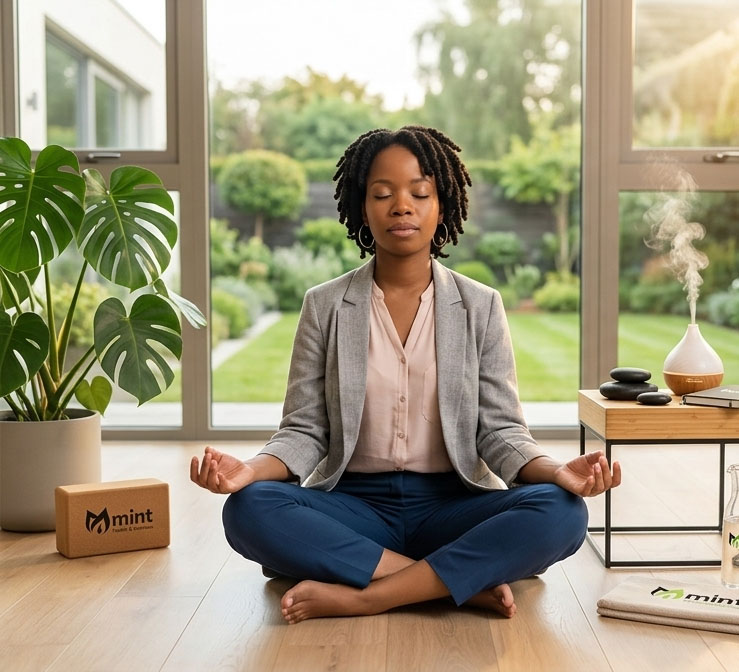 African professional woman in corporate wellness team session